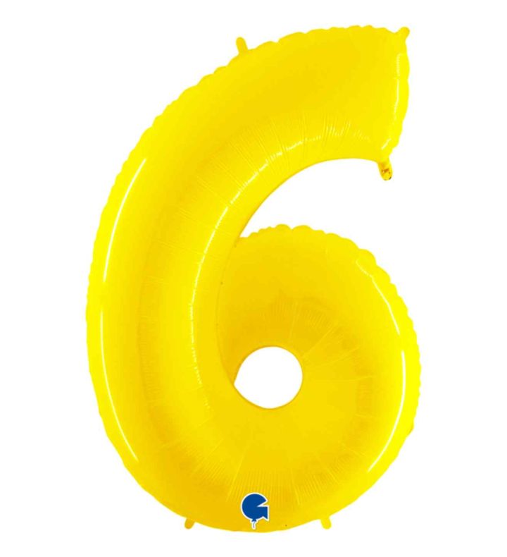 40" Grabo Yellow Fluo Number 6 Foil Balloon