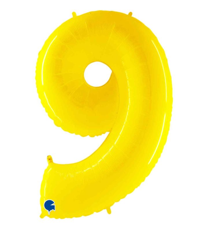 40" Grabo Yellow Fluo Number 9 Foil Ballloon