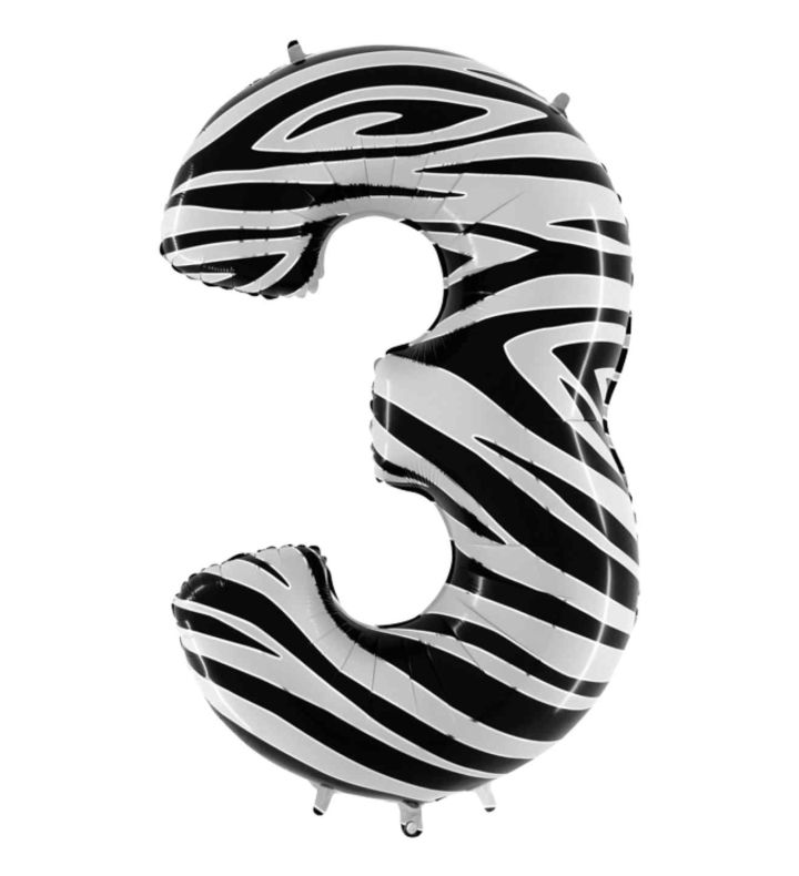 40" Grabo Zebraloon Number 3 Foil Balloon