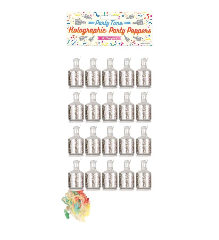 Silver Holographic Party Poppers Pack of 20