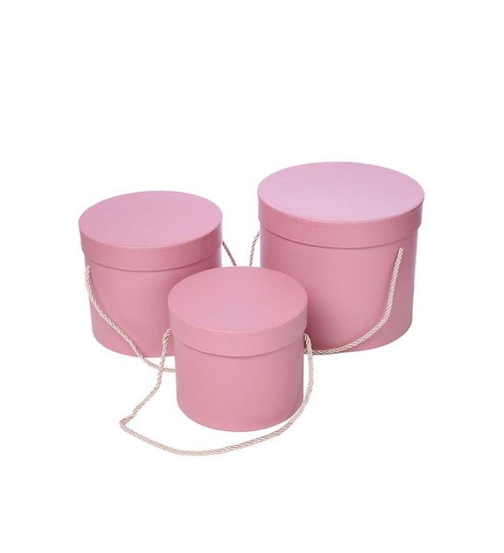 Hat Box Dusty Pink with Corded carrying Handle Set of 3