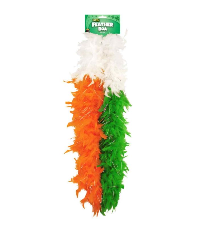 Irish Feather Boa Green, Orange and White