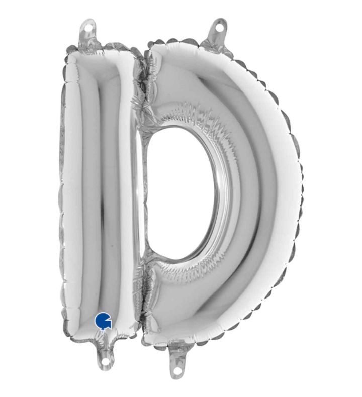 14" Silver Letter D Grabo Foil Balloon