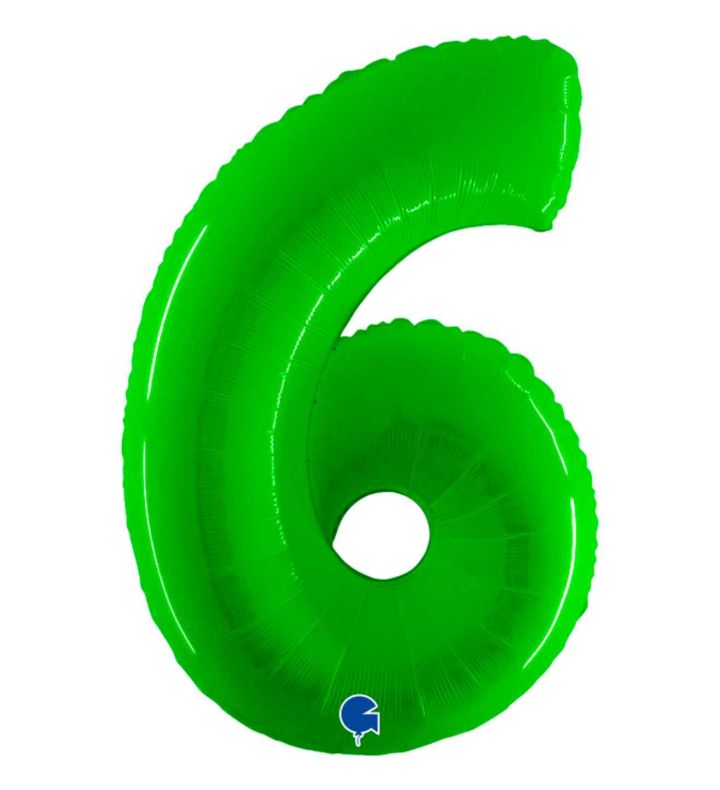 40" Grabo Lime Fluo Number 6 Foil Balloon