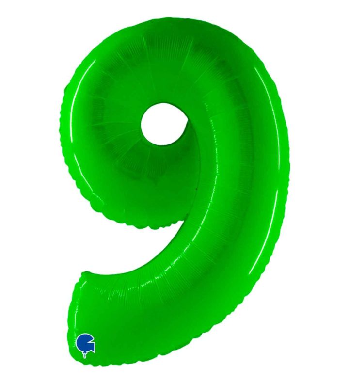 40" Grabo Lime Fluo Number 9 Foil Balloon