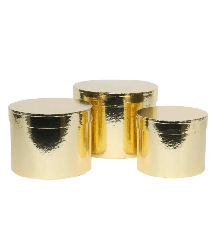 Hat Box Metallic Gold Set of 3 - Largest D19cm x H14.4cm