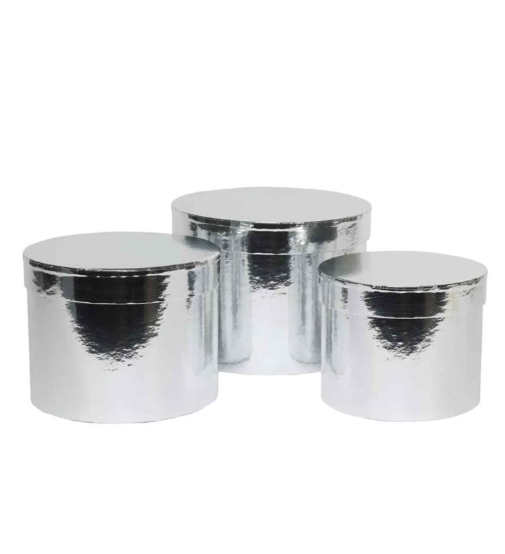 Hat Box Metallic Silver Set of 3 - Largest D19cm x H14.4cm