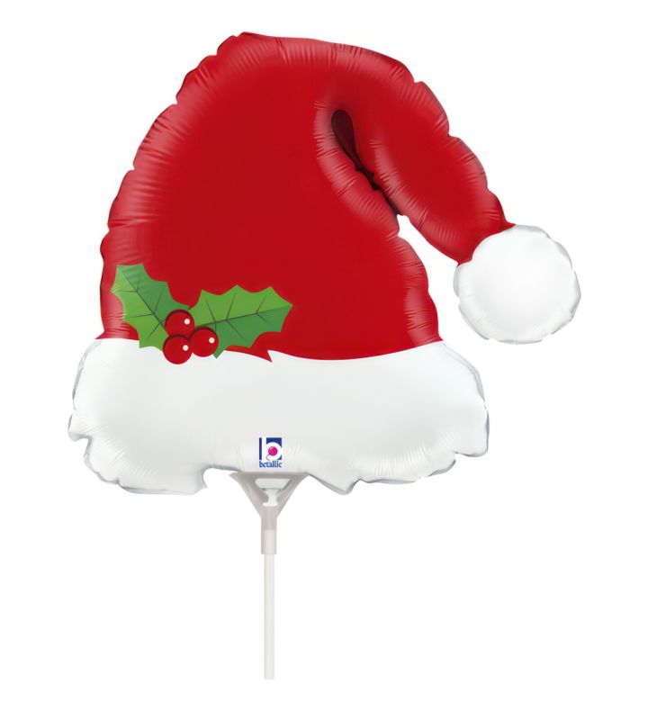 Mini Christmas Santa Hat with Holly Foil Balloon