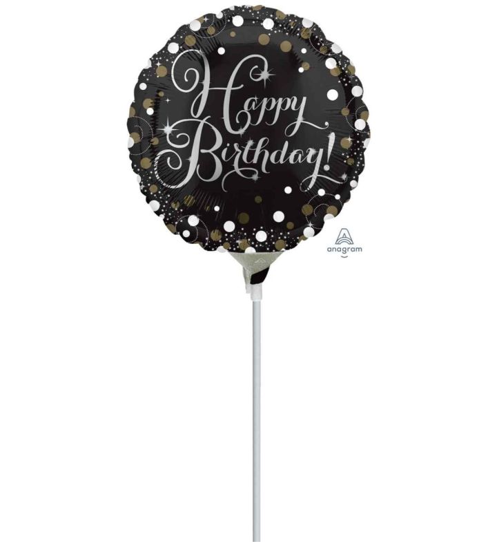 Mini Happy Birthday Black Sparkling Foil Balloon