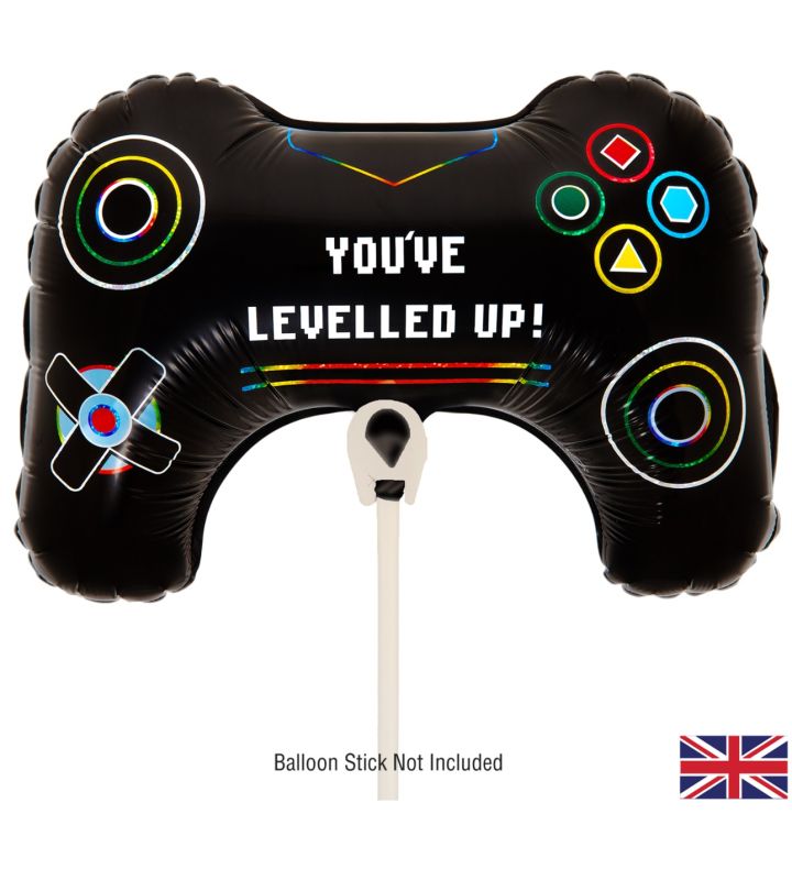 Mini Game Controller Black Holographic Foil Balloon