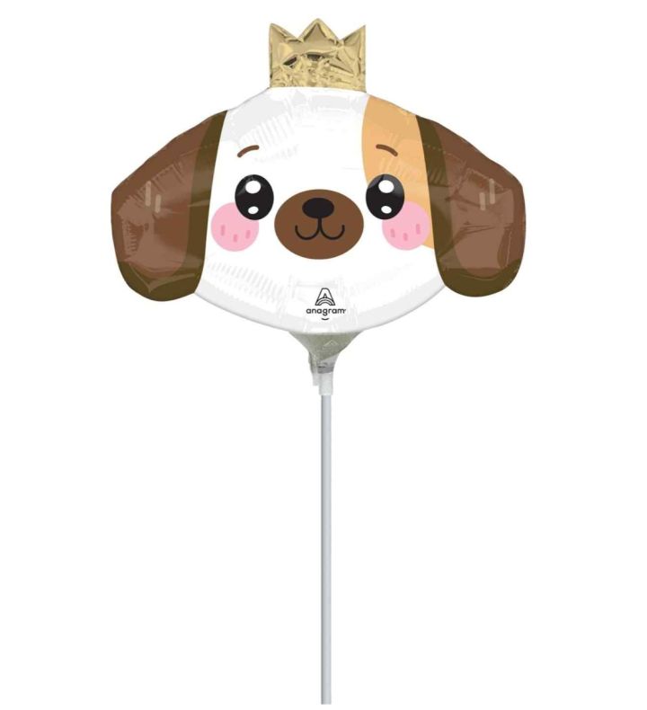 Mini Kawaii Puppy Head with Gold Crown Foil Balloon