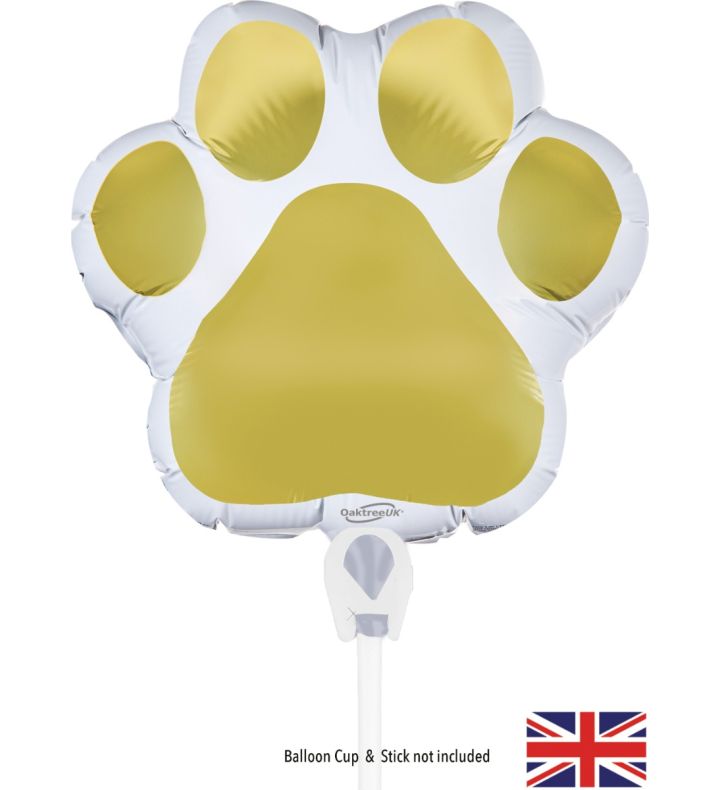 Mini Paw Print White/Gold Foil Balloon