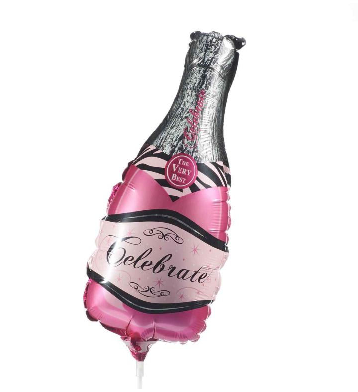 Mini Champagne Celebrate Bottle Pink Bamboo Party Foil Balloon