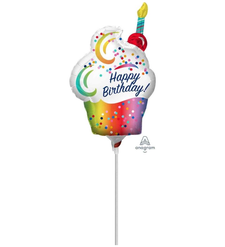 Mini Rainbow Ombre Cupcake Foil Balloon