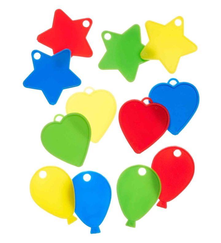 Assorted Shape Plastic Balloon Weights - Primary Colours 100ct