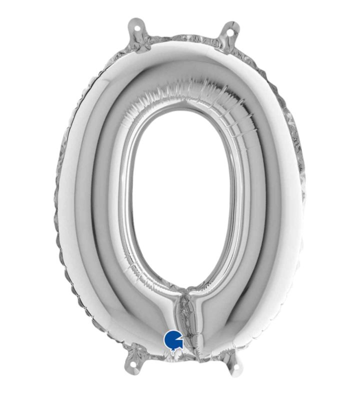 14" Silver Number 0 Grabo Foil Balloon
