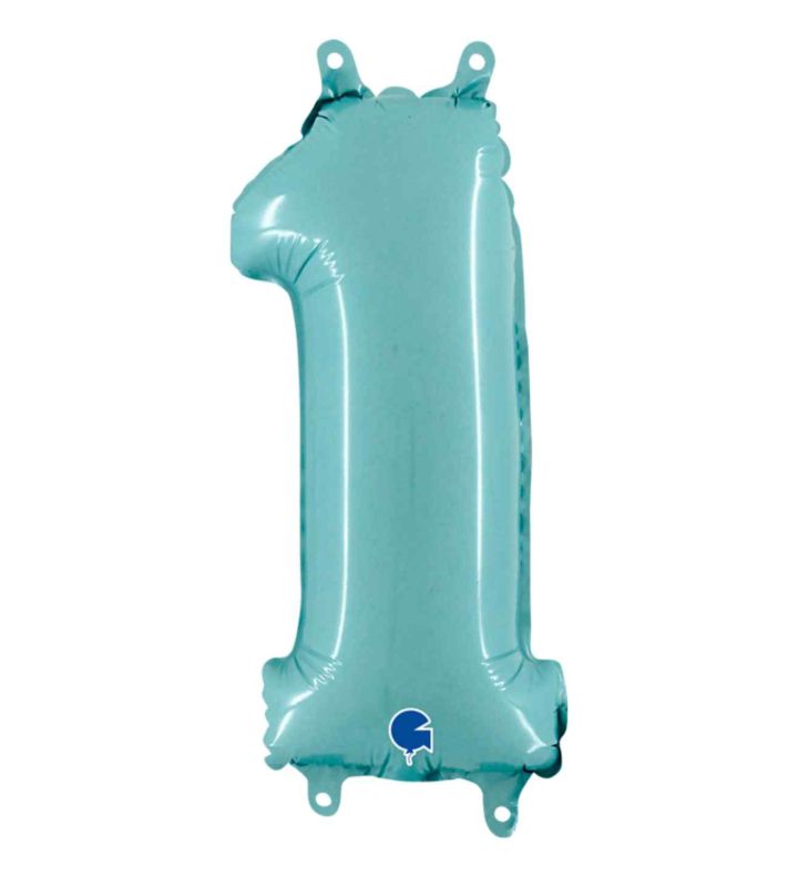 14" Pastel Blue Number 1 Grabo Foil Balloon