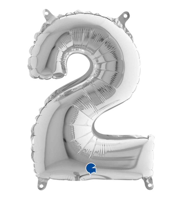 14" Silver Number 2 Grabo Foil Balloon