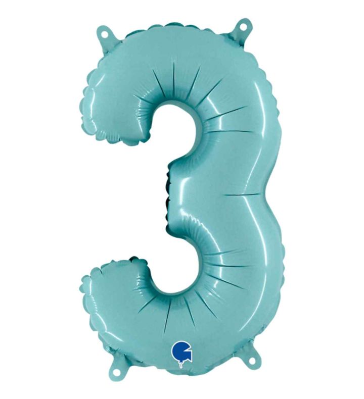 14" Pastel Blue Number 3 Grabo Foil Balloon