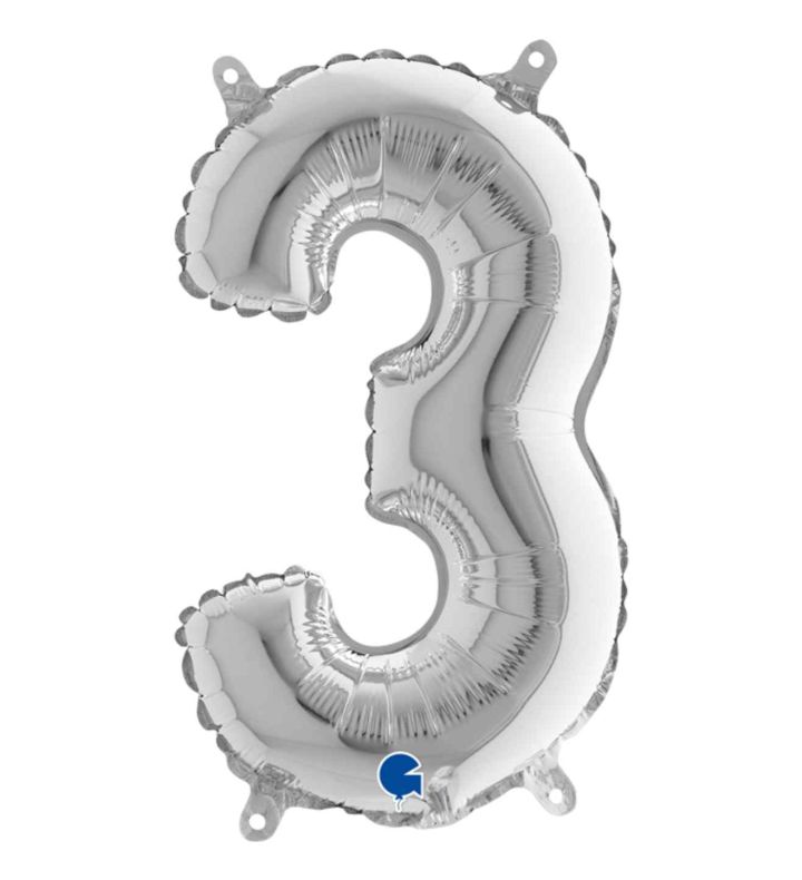 14" Silver Number 3 Grabo Foil Balloon