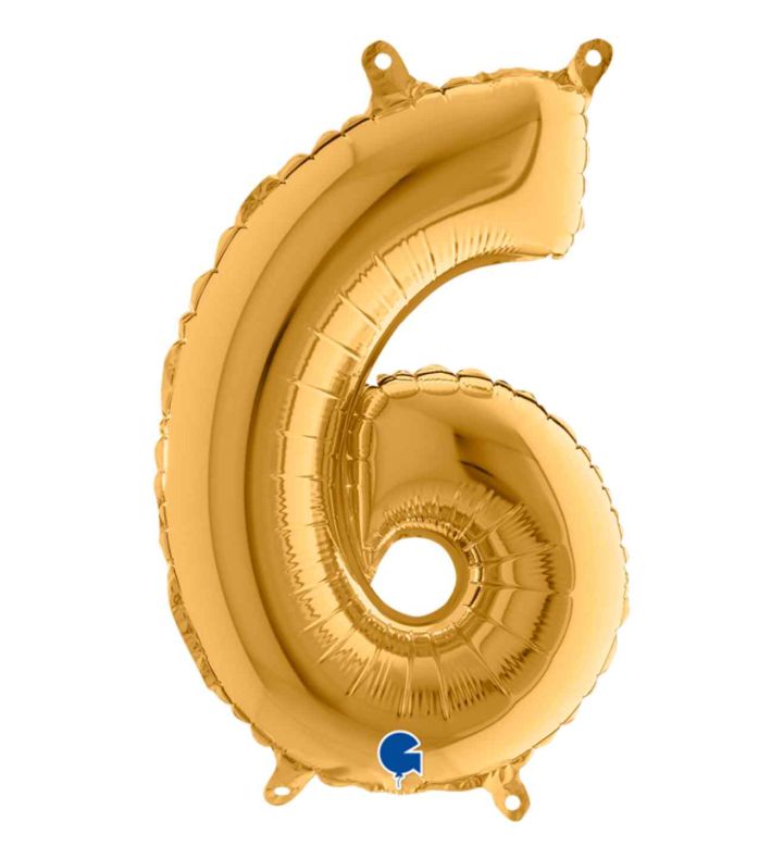 14" Gold Number 6 Grabo Foil Balloon
