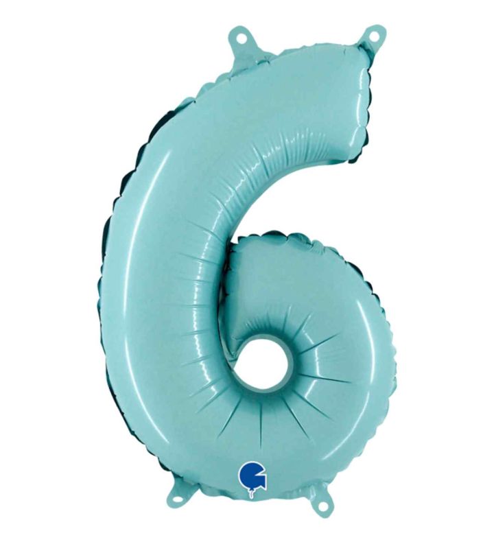 14" Pastel Blue Number 6 Grabo Foil Balloon