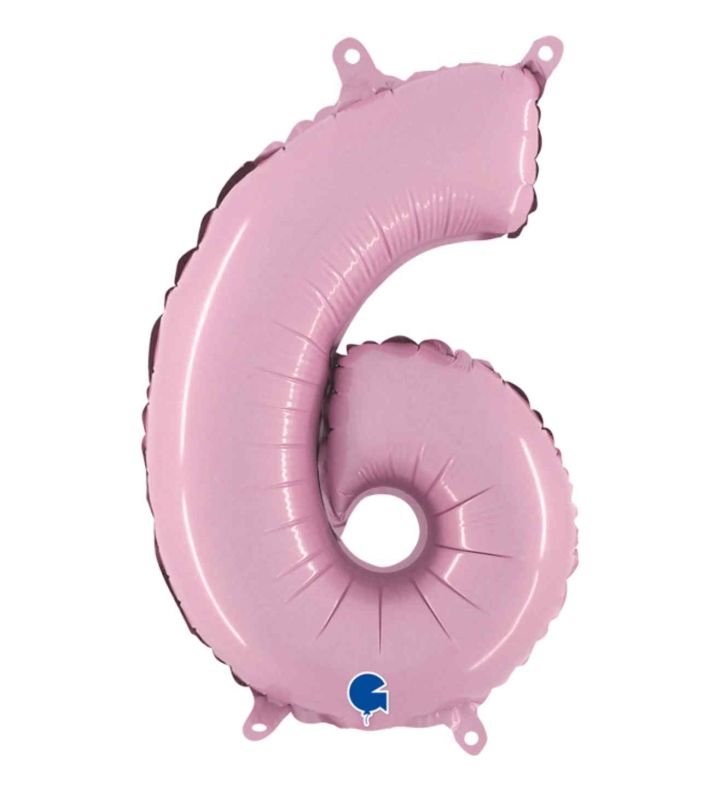 14" Pastel Pink Number 6 Grabo Foil Balloon