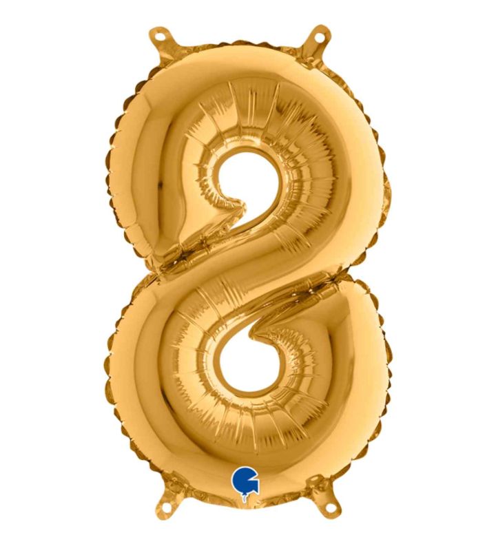 14" Gold Number 8 Grabo Foil Balloon