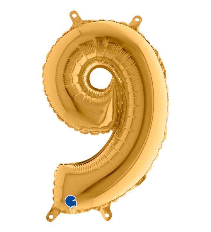14" Gold Number 9 Grabo Foil Balloon