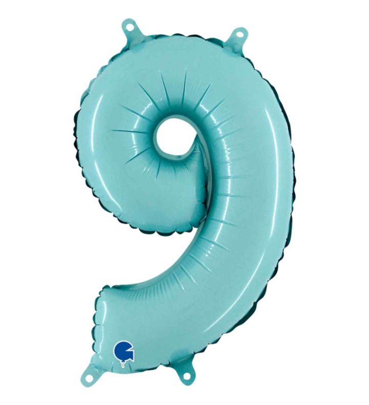 14" Pastel Blue Number 9 Grabo Foil Balloon