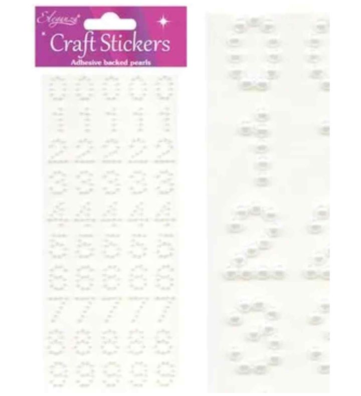 Eleganza Craft Stickers Pearl Numbers White