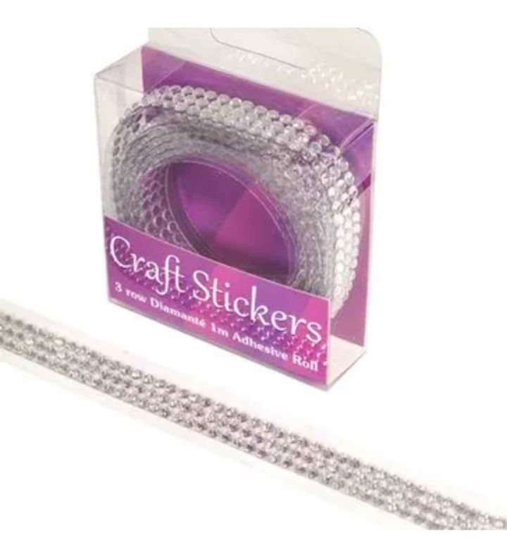 Eleganza Craft Sticker Adhesive Roll 3 Roll Diamante Clear/Silver