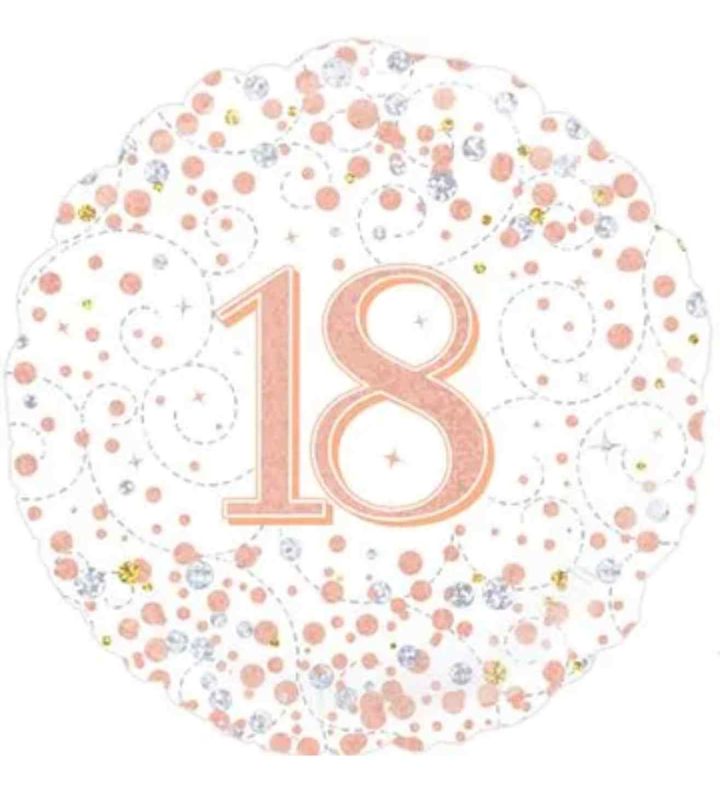 18" Oaktree Sparkling Fizz 18th Birthday White/Rose Gold Foil Balloon