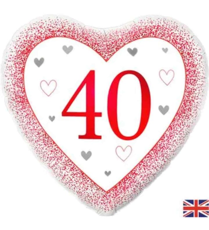 18" Oaktree Happy 40th Anniversary Heart Ruby Foil Balloon