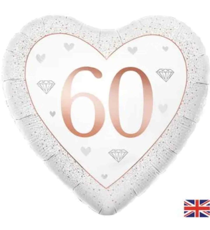 18" Oaktree Happy 60th Anniversary Heart Diamond Foil Balloon