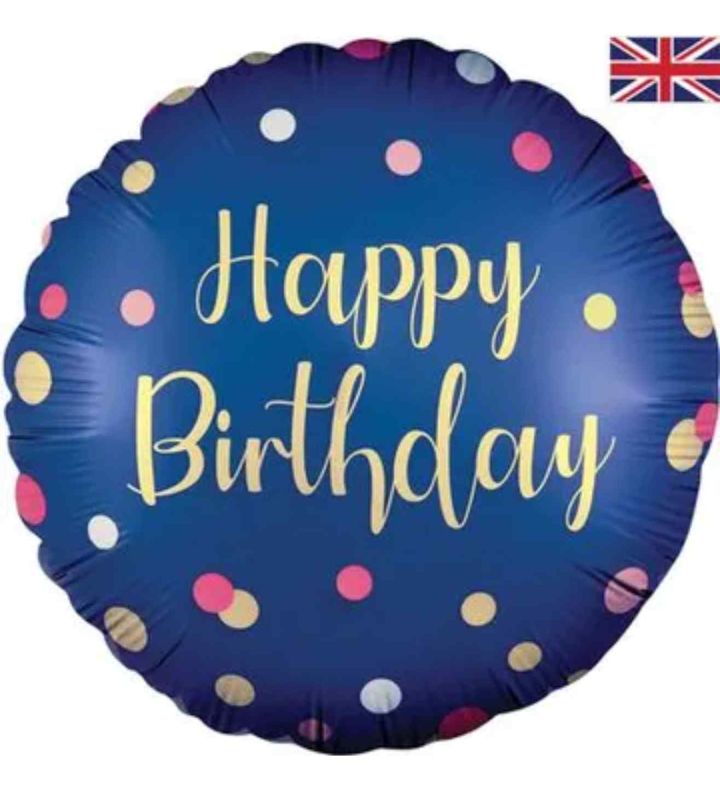 18" Oaktree Polka Navy Pink Birthday Round