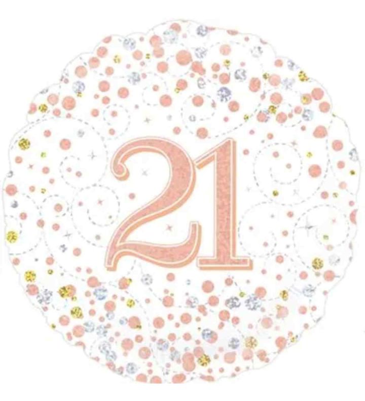 18" Oaktree Sparkling Fizz 21st Birthday White/Rose Gold Foil Balloon