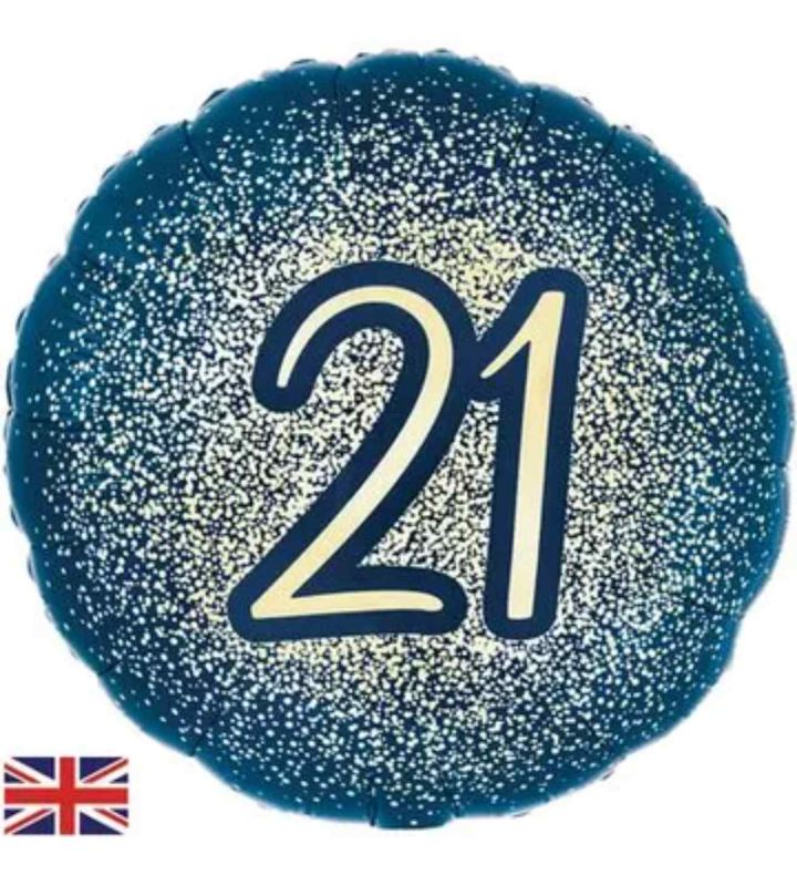 18" Oaktree Navy Gold Metallic Glitter 21st Birthday