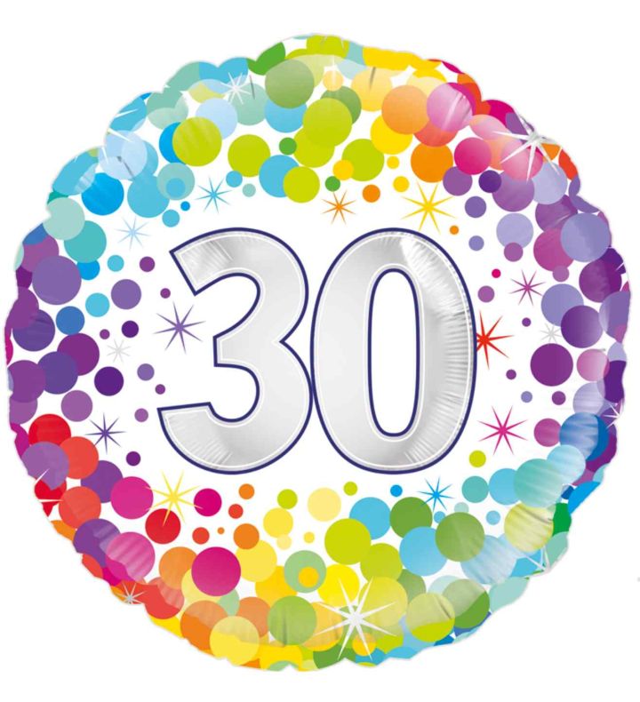 18" Oaktree 30th Birthday Colourful Confetti Round Foil Balloon