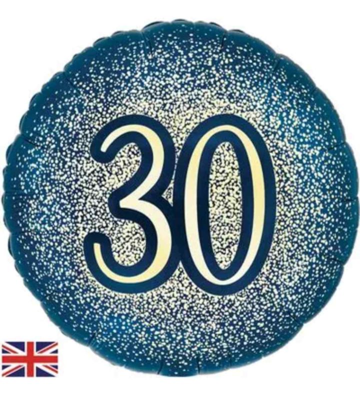 18" Oaktree Navy Gold Metallic Glitter 30th Birthday