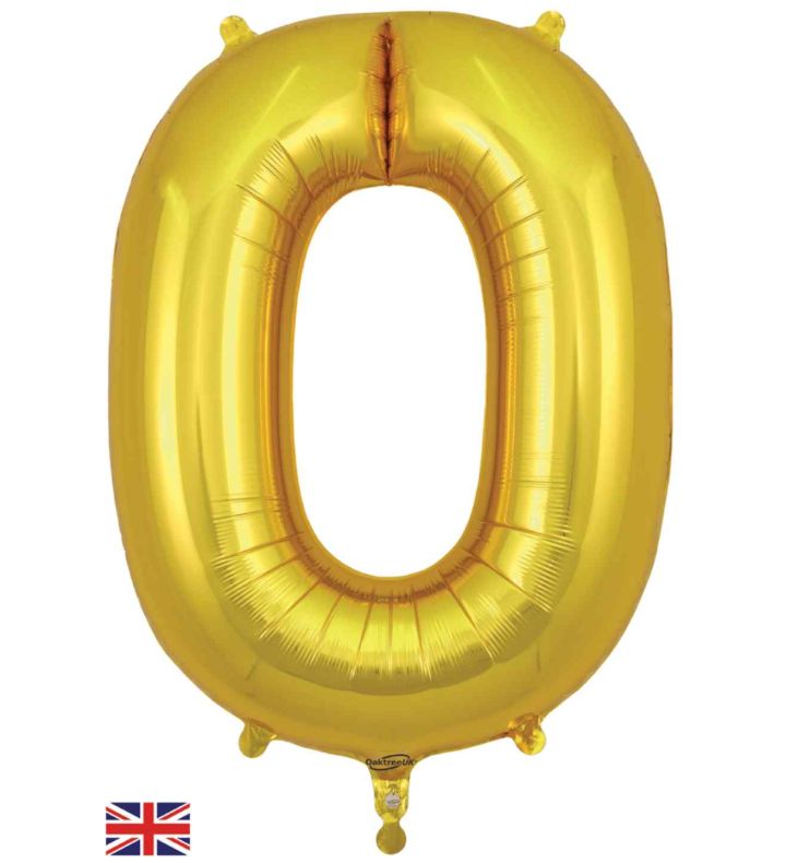 34" Gold Number 0 Oaktree Foil Balloon