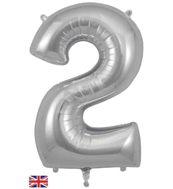 34" Silver Number 2 Oaktree Foil Balloon