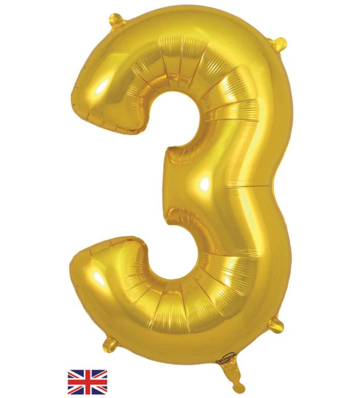 34" Gold Number 3 Oaktree Foil Balloon
