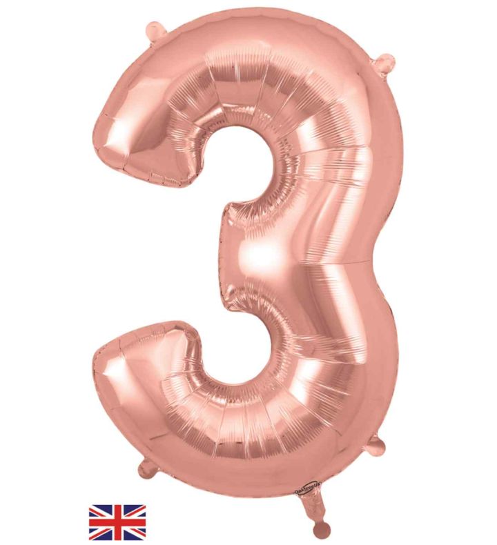 34" Rose Gold Number 3 Oaktree Foil Balloon
