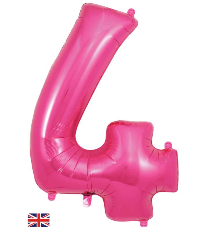 34" Pink Number 4 Oaktree Foil balloon