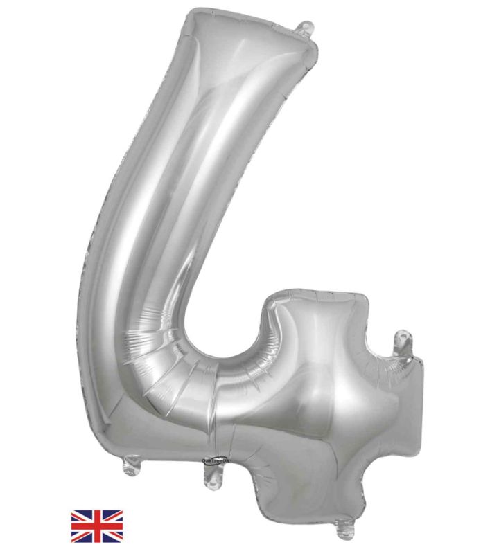 34" Silver Number 4 Oaktree Foil Balloon