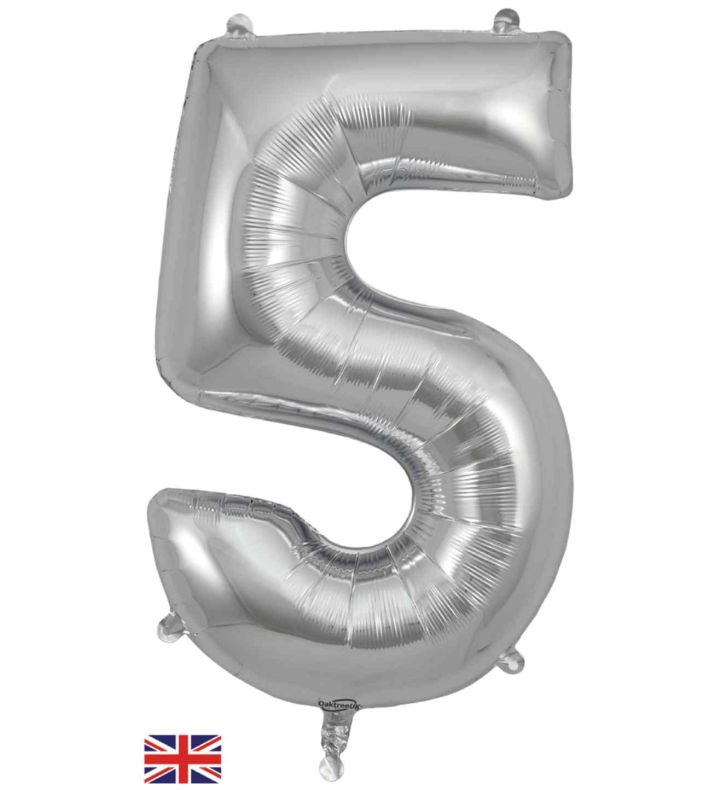 34" Silver Number 5 Oaktree Foil Balloon