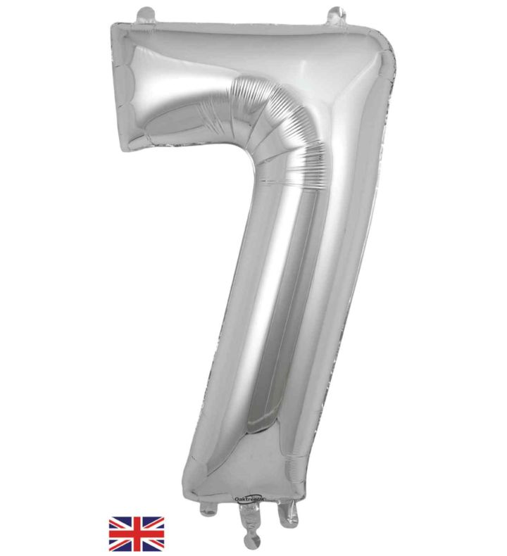 34" Silver Number 7 Oaktree Foil Balloon