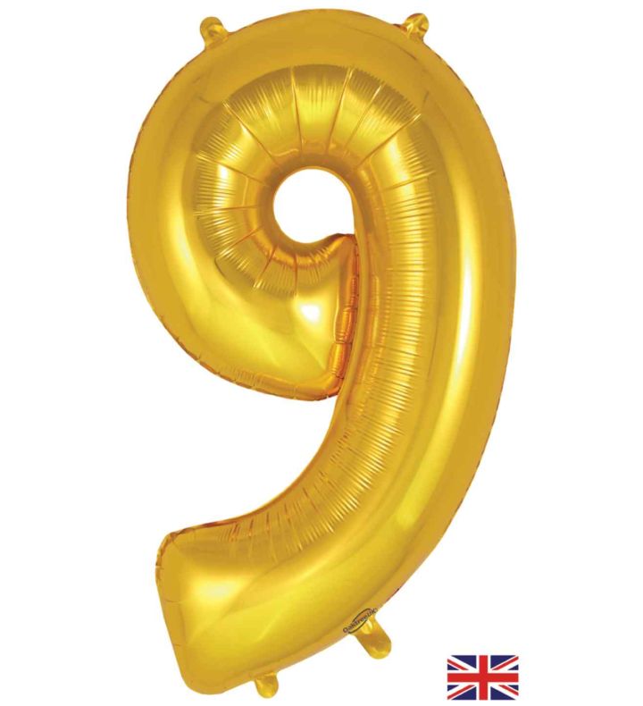 34" Gold Number 9 Oaktree Foil Balloon
