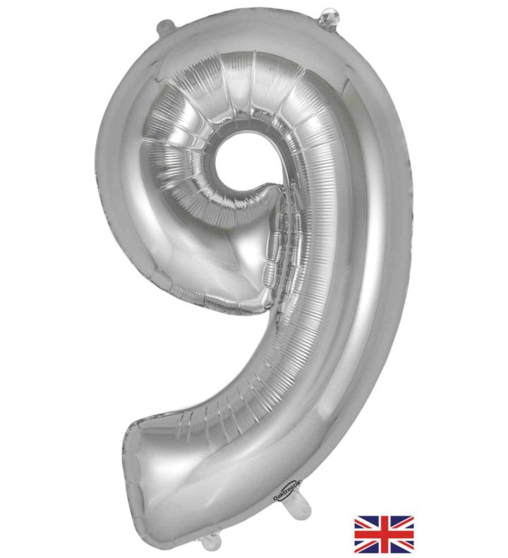 34" Silver Number 9 Oaktree Foil Balloon
